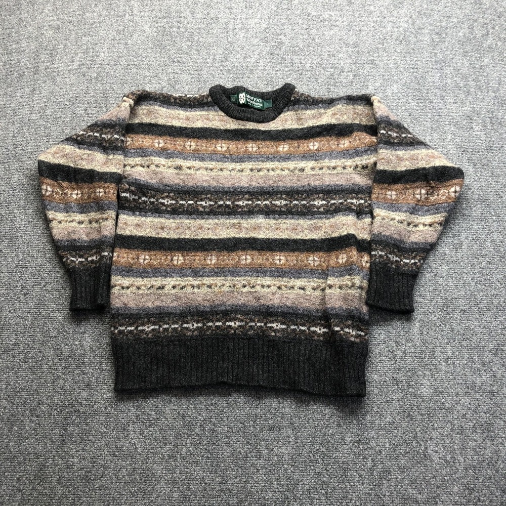 Moffat Woollens Sweater Mens Large Brown Fair Isle Crewneck Wool Knit Pullover